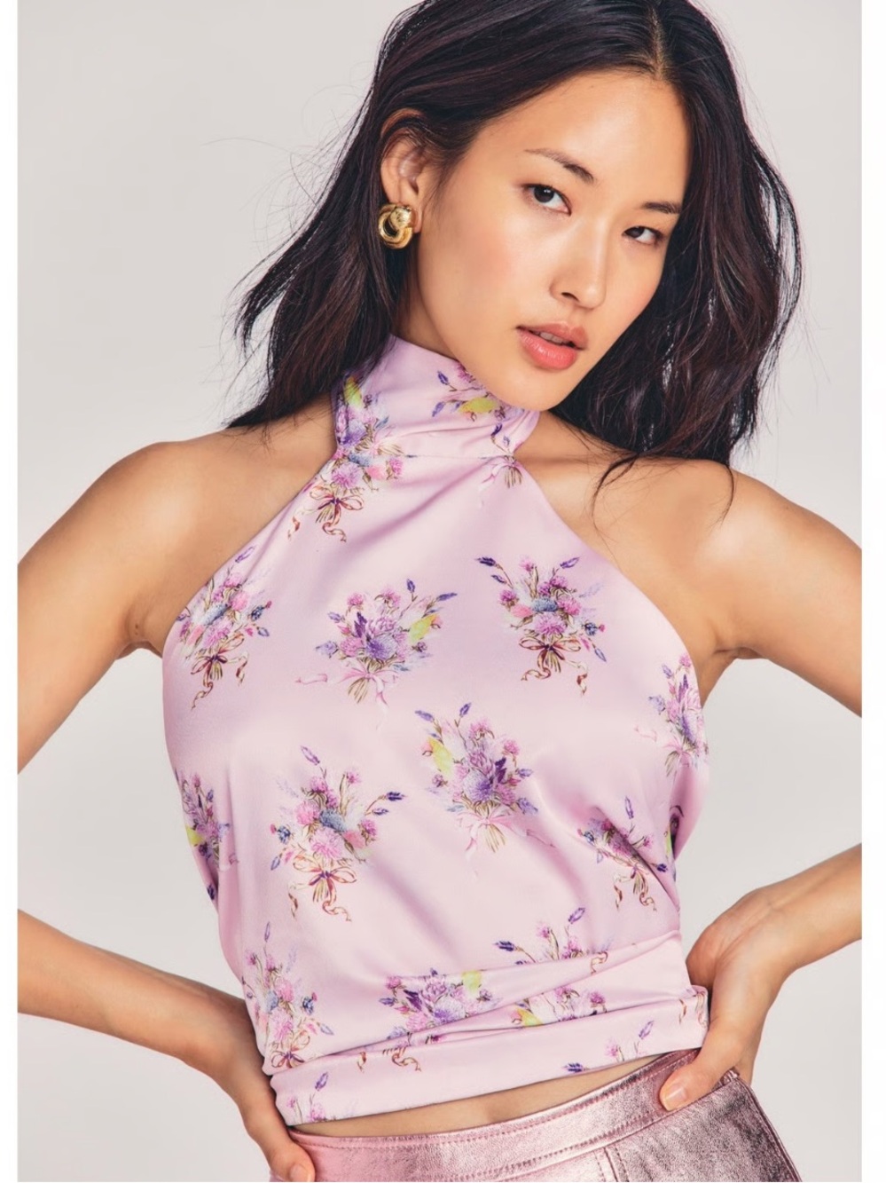 Loveshackfancy BOCA HANDKERCHIEF
TOP pink floral satin silk